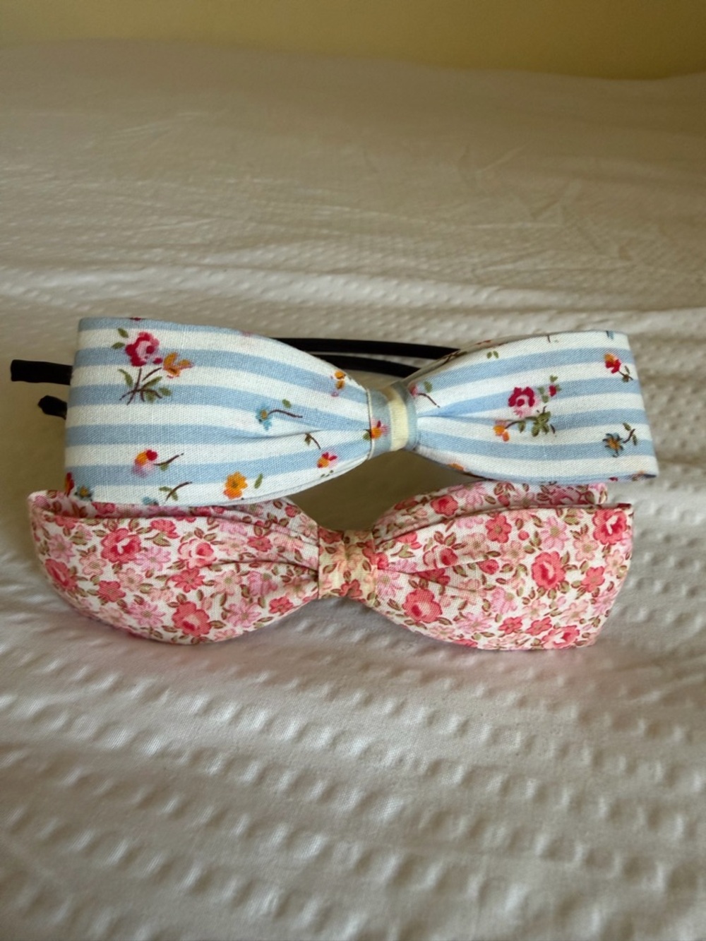 Floral Bow Headband Set - Pink & Light Blue